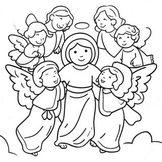 Heavenly Angels Surrounding Jesus Coloring Page 68533-56514