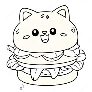 Cute Cat Burger With Whiskers Coloring Page 68553-56529