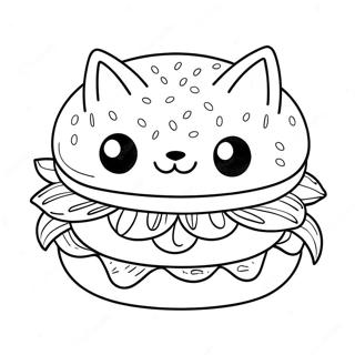 Cute Cat Burger With Whiskers Coloring Page 68553-56530