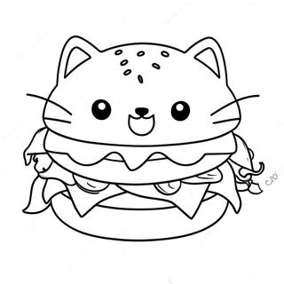 Cute Cat Burger With Whiskers Coloring Page 68553-56531