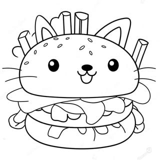 Cute Cat Burger With Whiskers Coloring Page 68553-56532