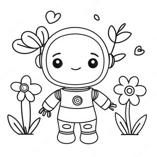 Cute Girl Robot With Flowers Coloring Page 68613-56574