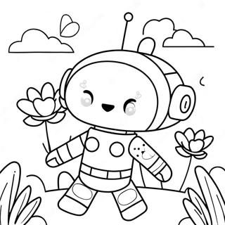 Cute Girl Robot With Flowers Coloring Page 68613-56575