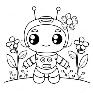 Cute Girl Robot With Flowers Coloring Page 68613-56576