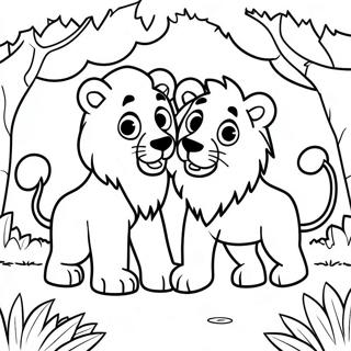 Lion Characters Playing In The Jungle Coloring Page 68844-56746