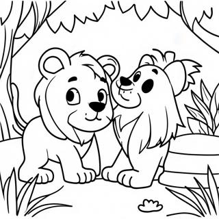 Lion Characters Playing In The Jungle Coloring Page 68844-56747