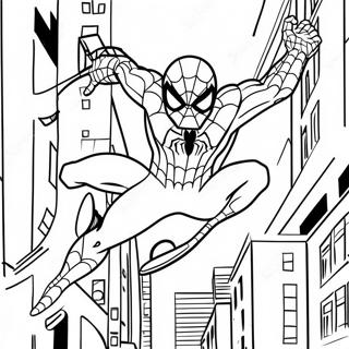 Spiderman Swinging Through The City Coloring Page 68874-56787