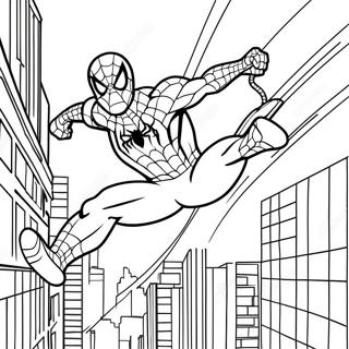 Spiderman Swinging Through The City Coloring Page 68874-56788