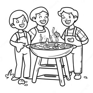 Cheerful Family Bbq Grill Coloring Page 68984-56864