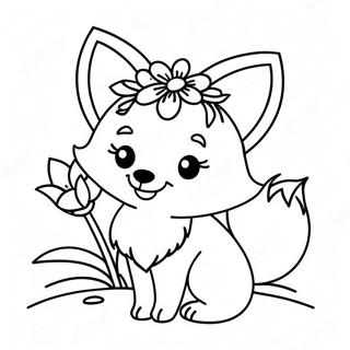 Cute Kawaii Fox With Flowers Coloring Page 6905-5613