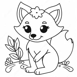 Cute Kawaii Fox With Flowers Coloring Page 6905-5614