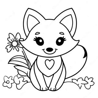 Cute Kawaii Fox With Flowers Coloring Page 6905-5615