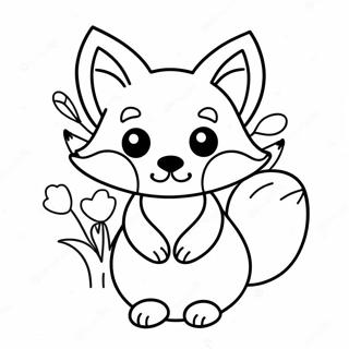 Cute Kawaii Fox With Flowers Coloring Page 6905-5616