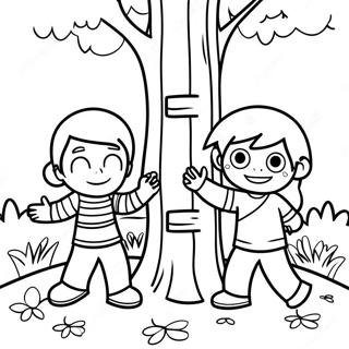 Sneaky Kids Playing Hide And Seek Coloring Page 69634-57374