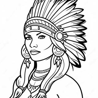 Beautiful Native American Woman With Feathered Headdress Coloring Page 69824-57521