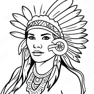 Beautiful Native American Woman With Feathered Headdress Coloring Page 69824-57522