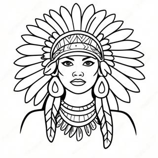 Beautiful Native American Woman With Feathered Headdress Coloring Page 69824-57523