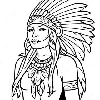 Beautiful Native American Woman With Feathered Headdress Coloring Page 69824-57524