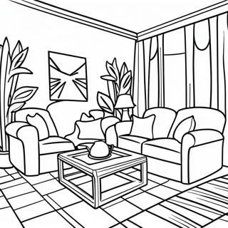 Cozy Living Room Interior Design Coloring Page 6995-5685