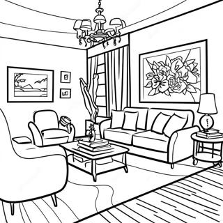 Cozy Living Room Interior Design Coloring Page 6995-5686