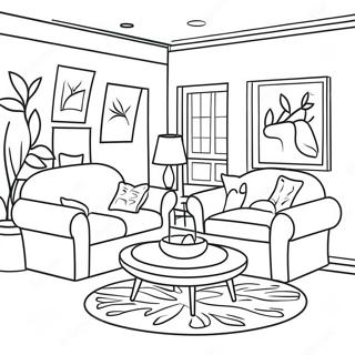 Cozy Living Room Interior Design Coloring Page 6995-5687