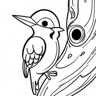 Colorful Woodpecker On A Tree Coloring Page 70434-58236