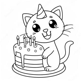 Cute Cat With Birthday Cake Coloring Page 70774-58505