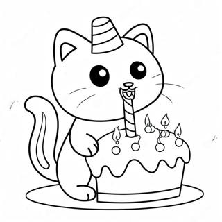 Cute Cat With Birthday Cake Coloring Page 70774-58506