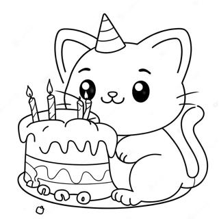 Cute Cat With Birthday Cake Coloring Page 70774-58507