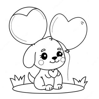 Cute Puppy With Heart Balloons Coloring Page 70804-58535