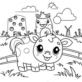 Cute Farm Animals Around Hay Coloring Page 71274-58906