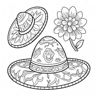 Colorful Sombrero With Flowers Coloring Page 71324-58949