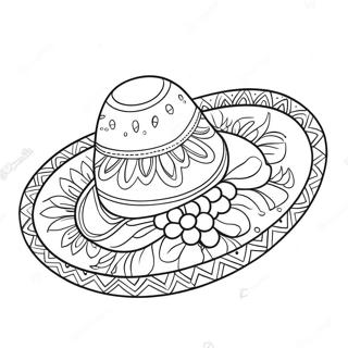 Colorful Sombrero With Flowers Coloring Page 71324-58950