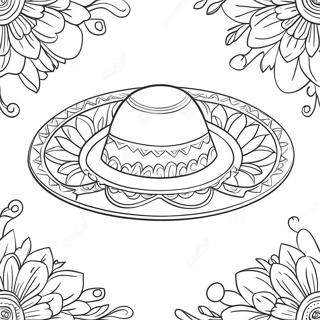 Colorful Sombrero With Flowers Coloring Page 71324-58951