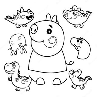 Peppa Pig With Colorful Dinosaurs Coloring Page 71394-59001