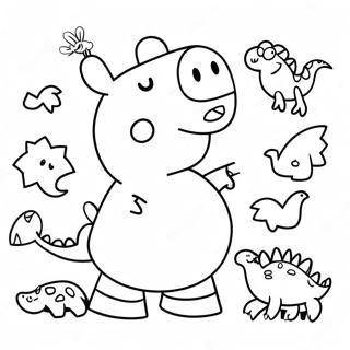 Peppa Pig With Colorful Dinosaurs Coloring Page 71394-59003