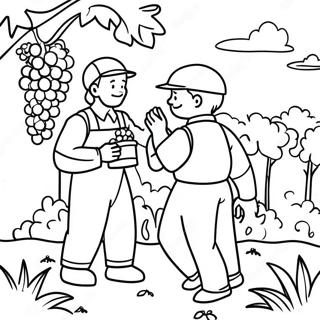 Vineyard Workers Gathering Grapes Coloring Page 71444-59034