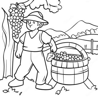 Vineyard Workers Gathering Grapes Coloring Page 71444-59035