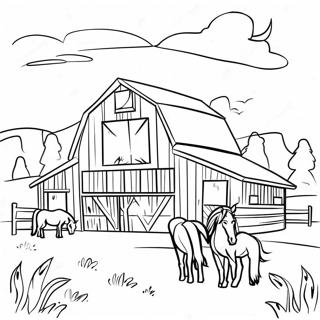 Rustic Barn With Horses Coloring Page 71594-59162