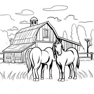 Rustic Barn With Horses Coloring Page 71594-59163