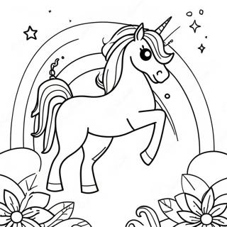 Magical Unicorn Horse In A Rainbow Landscape Coloring Page 71864-59381