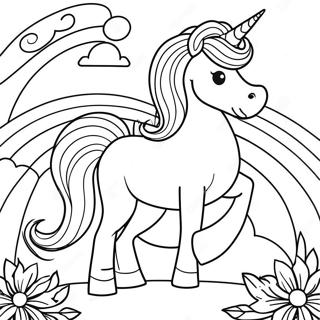 Magical Unicorn Horse In A Rainbow Landscape Coloring Page 71864-59382