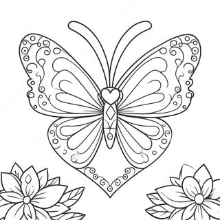 Colorful Heart Butterfly With Flowers Coloring Page 71894-59405