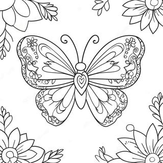 Colorful Heart Butterfly With Flowers Coloring Page 71894-59406