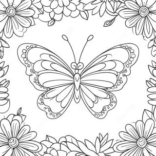 Colorful Heart Butterfly With Flowers Coloring Page 71894-59407