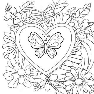 Colorful Heart Butterfly With Flowers Coloring Page 71894-59408