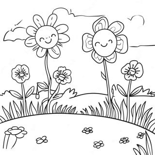 Sunny Grassland With Flowers Coloring Page 72245-59667