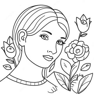 Realistic Girl With Flowers Coloring Page 73095-60346