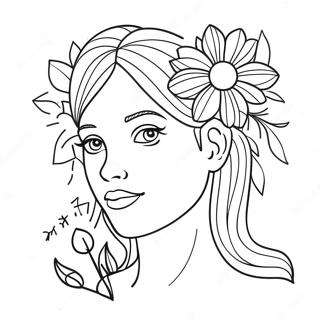 Realistic Girl With Flowers Coloring Page 73095-60347