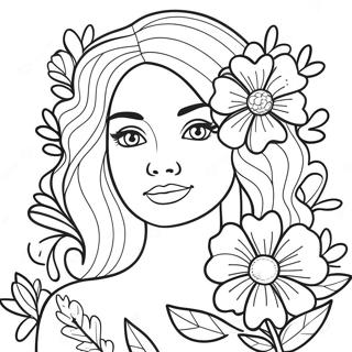 Realistic Girl With Flowers Coloring Page 73095-60348